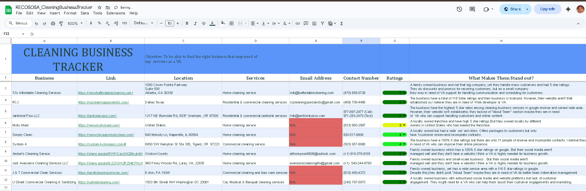 Cleaning Business Tracker